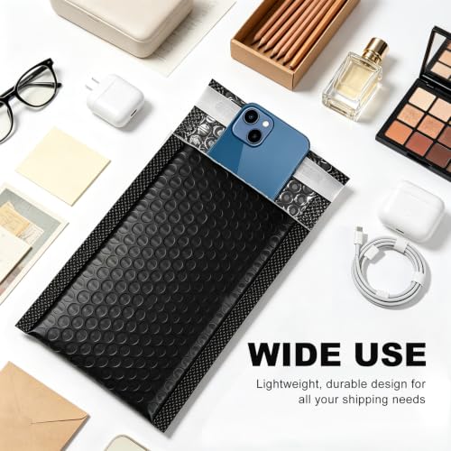 25 Pack 5" x 9" Usable Size Bubble Mailers, Black Padded Envelopes with Self Seal Closure, Poly Bubble Envelopes for Jewelry, Accessories, Makeup, Cards and Small Items - size: 5" x 9" (Usable Size) - 25 Pack