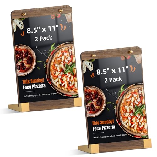 PPH-Sisy 2 Pack Acrylic Sign Holders 8.5 x 11 with Wood Base, Tabletop Display Sign Stand for Menu Flyer Poster, Clear Acrylic Paper Frame for Restaurant Coffee Shop Hotel Office Exhibition - size: 8.5*11-2 Pack