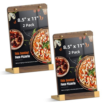 PPH-Sisy 2 Pack Acrylic Sign Holders 8.5 x 11 with Wood Base, Tabletop Display Sign Stand for Menu Flyer Poster, Clear Acrylic Paper Frame for Restaurant Coffee Shop Hotel Office Exhibition - size: 8.5*11-2 Pack