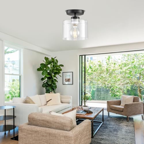 Semi Flush Mount Ceiling Light, Modern Kitchen Lighting Fixtures Ceiling, Rustic Ceiling Light Fixtures, Ceiling Lights with Glass Shade for Hallway Foyer Entryway Bedroom - color: 1 Pack Clear Glass, size: 1 Pack