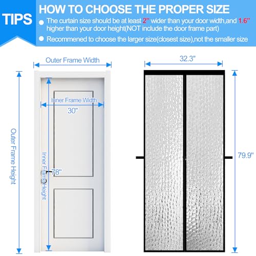 RELIANCER Magnetic Thermal Insulated Door Curtain,Waterproof EVA Door Cover,Fit Doors Size Up to 30"x78",Temperature Protection Insulated Doorway Curtain Partition,Patio Self-Closing Doors Net Screen - size: Fits Door Size 30"X78"