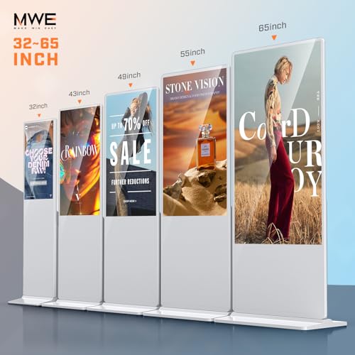 MWE 37 Inch Digital Signage Displays, LCD Screen Advertising Kiosk with Custom Service, Indoor Floor Standing Commercial Totem, Android System Vertical Poster with Auto Media Player-White - color: White, size: 37 inch, style: NonTouch-Screen