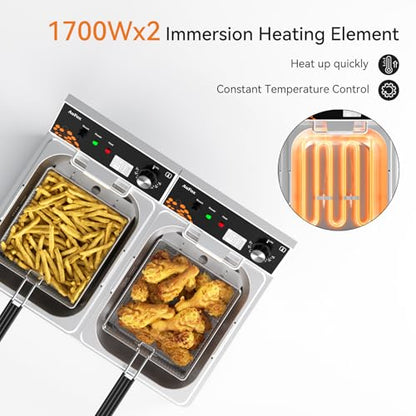 Commercial Deep Fryer 20L/21Qt Dual Tank Countertop Fryer for Restaurant - size: 21.10 Qt