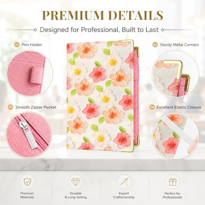 Server Book,7 Pocket Zipper Organizer,Server Books for Waitress - color: Flower 1