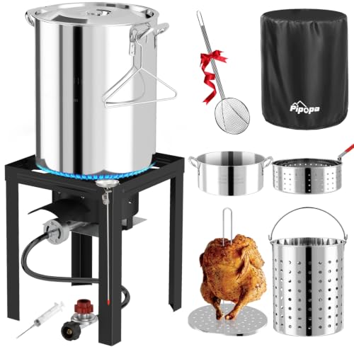 30QT Turkey & 10QT Fish Fryer Set | Stainless Steel Pot | Outdoor Fryer - size: 30QT+10QT+Cover+Skimmer