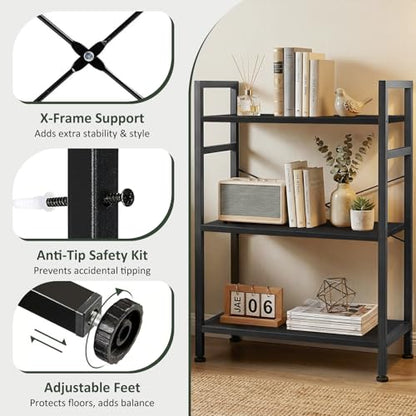 3 Tier Bookshelf, Free Standing Bookcase with Open Storage Shelves - color: Classic Black, size: 3 Tier