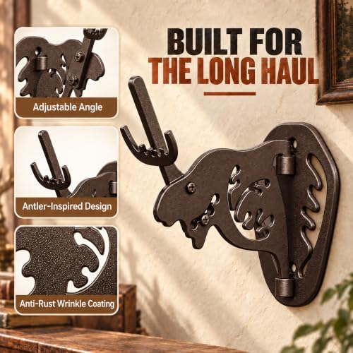 MSSOHKAN European Mount Skull Hanger – Adjustable Deer Skull Mount Wall Bracket, Antler Style Trophy Display for Antelope, Hog, Bear – Heavy-Duty Steel Brown - color: Brown