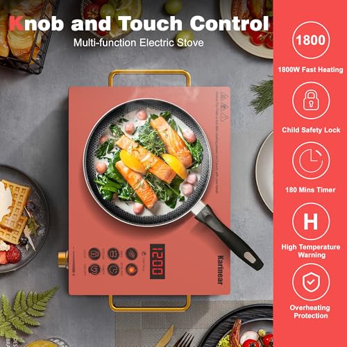 Karinear Portable Electric Stove 110V, 1800W Electric Hot Plate with Handle