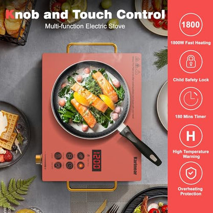 Karinear Portable Electric Stove 110V, 1800W Electric Hot Plate with Handle
