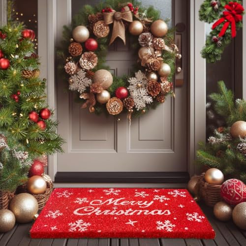 LuxUrux Premium Christmas Door Mat Outdoor - Elegant Coir Holiday Door Mat, Absorbent and Non-Slip for Outdoor Entrances Front Door- Merry Christmas. (Merry Christmas-Script) - color: Holiday/Snowman, size: 17'' x 30''
