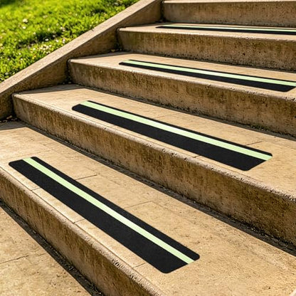 HARFINGTON 10Pcs Outdoor Stair Treads 6"x30" Non-Slip Step Strips Grip Tape - color: Green-Black, size: 6" x 30",0.47"