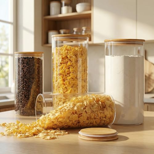 132oz Large Glass Storage Containers with Bamboo Lids for Flour & Sugar -2P - color: 132oz 2 Pack