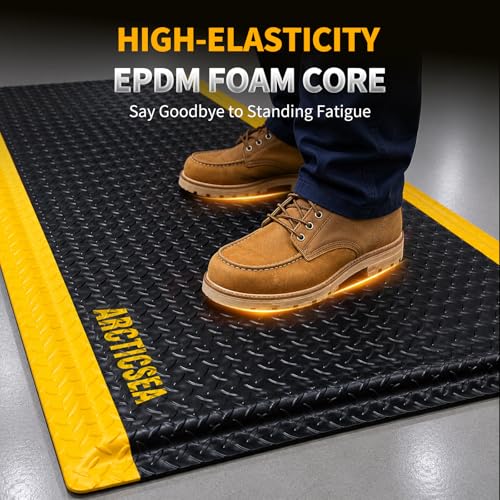 ARCTICSEA Anti Fatigue Mats Industrial 3 x 6 FT 15/16 Inch Extra Thick Standing Mat for Warehouse Workstation and Garage Black and Yellow - size: 72"L x 36"W x 0.9"Th