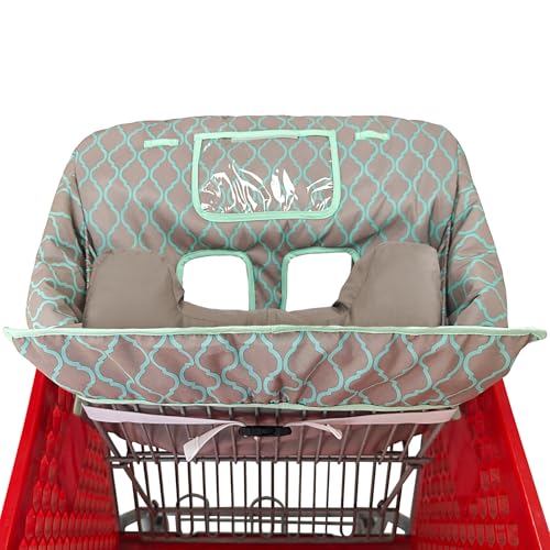 Love&go Soft Pillow Attached 2-in-1 Shopping Cart and High Chair Cover for Baby, Cotton Padded Cart Cover, Fold'n Roll Style, Portable with Carry Bag (Gray Grid) - color: Gray Grid