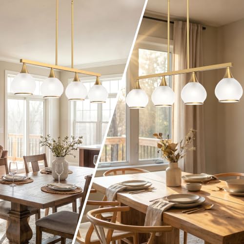 Phaosio Brushed Gold Kitchen Island Linear Pendant Light, 4-Light - color: Gold (White Glass Shades), size: 4-Light