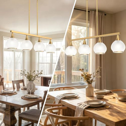 Phaosio Brushed Gold Kitchen Island Linear Pendant Light, 4-Light - color: Gold (White Glass Shades), size: 4-Light
