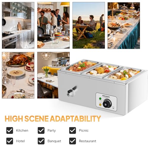 Bonnlo 21 QT 3 Pan Commercial Electric Food Warmer, Counter Top Electric Bain-Marie with Warming Plate, Steam Table Food Warmer for Catering, Parties Buffet and Restaurant, Stainless Steel, 1200W - size: 21 QT-3 pan
