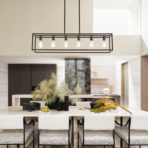 Dining Room Light Fixture, Kitchen Fixture Lights Pendant Lights Kitchen Island Oil Rubbed Bronze 6-Light Industrial Pendant Lighting for Kitchen Island - color: Oil-Rubbed Bronze, size: 6 Lights