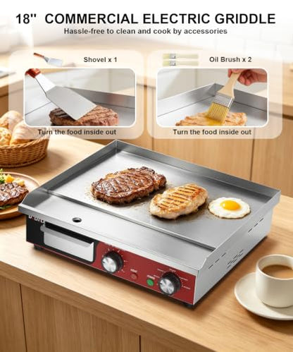 18" Commercial Electric Griddle with 5 Minute Reminder Timer, 1500W - size: 18"