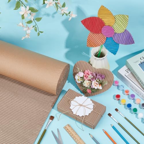 BENECREAT 196.8 x 13.8 Inch Brown Single Face Corrugated Cardboard Roll, Corrugated Wrap Paper for Gift Packing, Storage, DIY Crafts, Shipping, 2.5mm Thick - size: 196.8x13.8 Inch