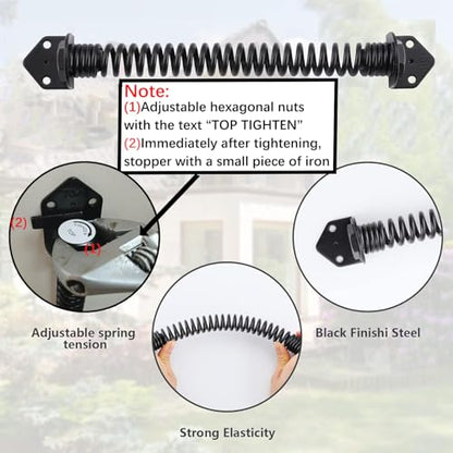 14 Inch Gate Spring, Adjustable Self Closing Gate Closer, Black, 2 Pack - size: 14 Inch