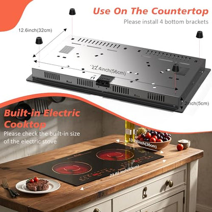2 Burner Electric Cooktop 110V, 2000W, 24" Countertop & Built-in - size: 24 Inch 2 Burner Orange