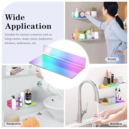 Sezanrpt 12 Inches Iridescent Acrylic Wall Shelves Set of 2, Wall Mounted Shelf for Funko Pop Shelves, Smart Speaker, Plants, Picture Frame, Digital Clock, 2 Pack - color: Iridescent, size: 12 Inch