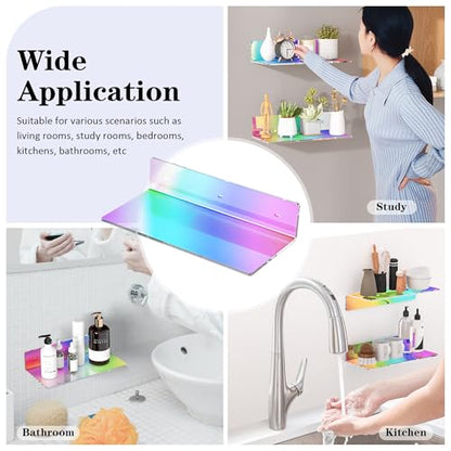 Sezanrpt 12 Inches Iridescent Acrylic Wall Shelves Set of 2, Wall Mounted Shelf for Funko Pop Shelves, Smart Speaker, Plants, Picture Frame, Digital Clock, 2 Pack - color: Iridescent, size: 12 Inch
