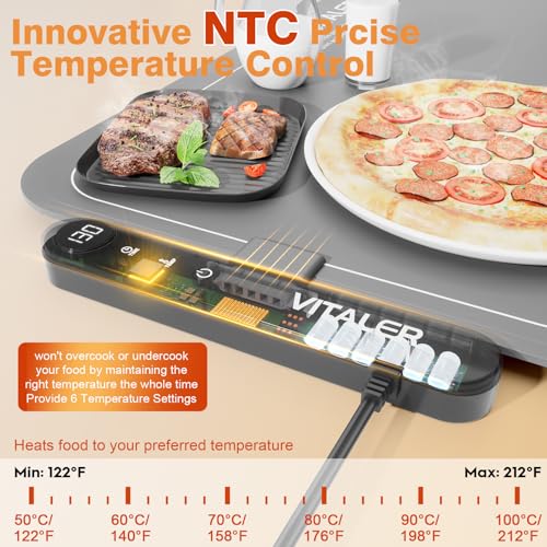 Warming Mat for Food, (XXL 35”x16”) Electric Warming Trays, Upgrade Graphene Fast Full-Surface Heating Mat for Food with 6 Level Temp, 6 Hours Timer, Food Warmer Pad with Heat-Insulating Mat - color: Gray