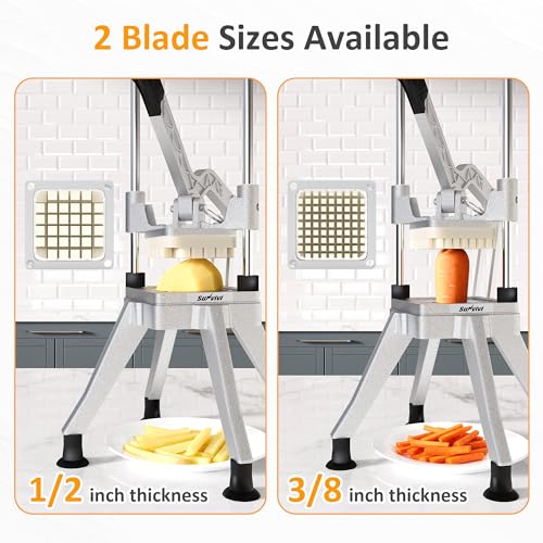 Sunvivi Commercial French Fry Cutter, Heavy Duty Potato Slicer with 2 Replaceable blades (1/2 & 3/8 Inch), Professional Fries Cutter for Potatoes, Carrots, Cucumber, Onion, Yam, Stainless Steel - size: Extra-Large-Heavy-duty 3 corners