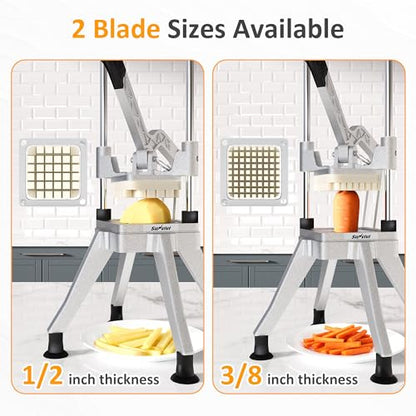 Sunvivi Commercial French Fry Cutter, Heavy Duty Potato Slicer with 2 Replaceable blades (1/2 & 3/8 Inch), Professional Fries Cutter for Potatoes, Carrots, Cucumber, Onion, Yam, Stainless Steel - size: Extra-Large-Heavy-duty 3 corners