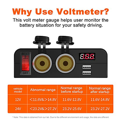 Dual USB Socket Charger and Dual 12V Power Outlet Cigarette Lighter Splitter Adapter with LED Voltmeter On/Off Switches for Car Rv Truck Marine Boat Camper Vehicles - color: Multi Function Adapter