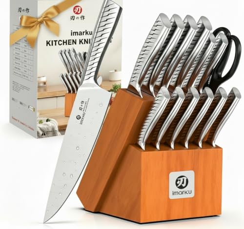 Imarku 14‑Piece Kitchen Knife Set｜Pro Cutting Power, Easy for Home Use - color: Light Brown