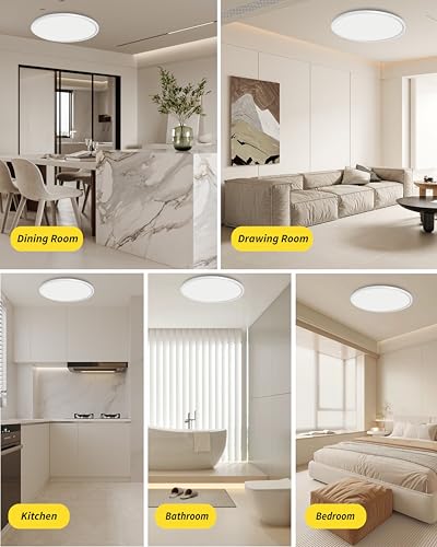 4Pack 16 Inch Dimmable LED Flush Mount Ceiling Light Panel,32W 3480LM,2700K-6000K 5 CCT Selectable,Ultra Thin Round White Ceiling Light Fixture for Hallway Kitchen Bedroom Home Office Bathroom - color: White, size: 16 INCH 4PK Dimmable 5CCT