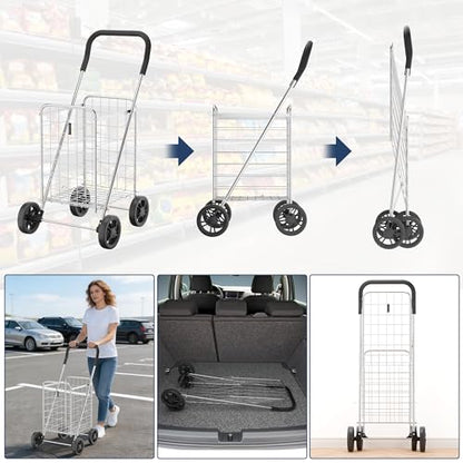 Whitmor Utility Shopping Cart - Durable Folding Design for Easy Storage, Model Number: 6250-4997-2-SIOCA - size: 13.25"W x 11"L x 34.25"H, Gray