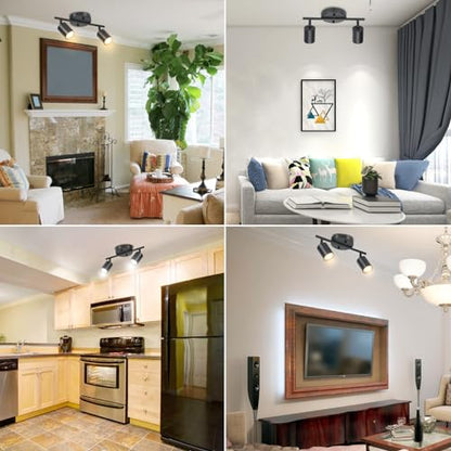 BoostArea LED 2 Light Track Lighting Kit, Black 2 Way Ceiling Spot Lighting, Flexibly Rotatable Light Head for Kitchen, Living Room, Bedroom, GU10 Bulb Not Included - color: 2 Light