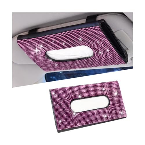 Rhinestone Leather Car Sun Visor Tissue Holder, Pink/Black - color: Pink+black