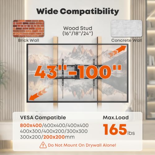 Heavy Duty Tilting TV Wall Mount for 43-100 Inch TVs up to 165 lbs - size: 100 Inch