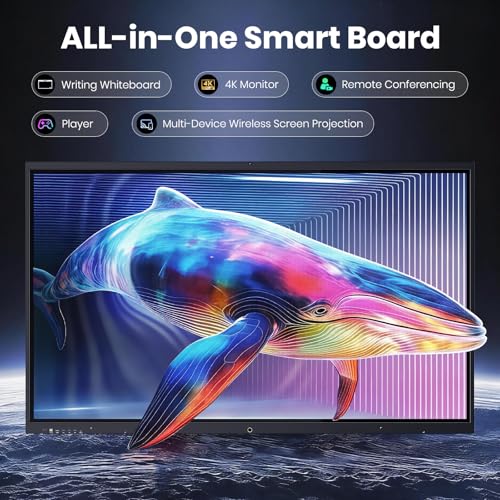 75'' 4K UHD Smart Board, Interactive Digital Whiteboard, 20-Point Touchscreen, All-in-One Electronic Whiteboard for Office Classroom Home Business - size: 75 Inch