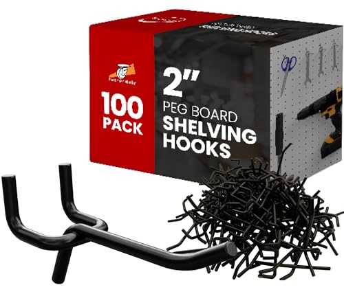FactorDuty 100 Pack 2 inch Length Steel Black PEG Board Pegboard Shelving Hooks Wholesale Lot 20 lbs PEG Hooks Organizer Tools for Craft Storage, Garage, Kitchen, Tools and More - size: 2" - 100 Pack