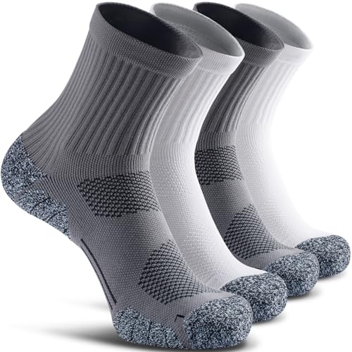 CWVLC Cushioned Compression Sport Quarter Socks for Men Women Youth - color: 4-pairs (Grey2,white2), size: Medium