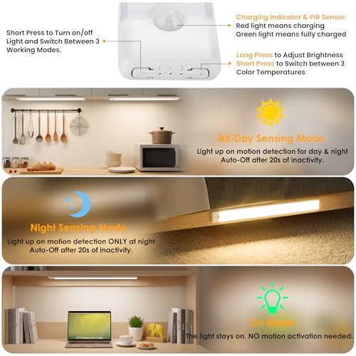 5-Pack Motion Sensor Under Cabinet Light, 3CCT, 15.7 inch - color: White, size: 15.7 inch