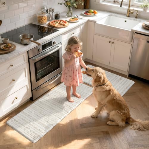 KIMODE Kitchen Mats Cushioned Anti Fatigue,Farmhouse Kitchen Rugs Sets of 2 - color: Khaki Diamond, size: 17.3" x 47 "+ 17.3" x 29 "--0.47 inches