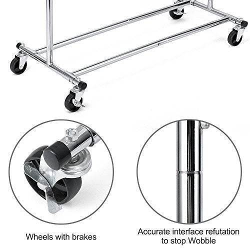 HOUSE DAY Portable Clothing Garment Rack Heavy Duty Rolling Clothes Rack Collapsible Clothing Rack-Commercial Grade