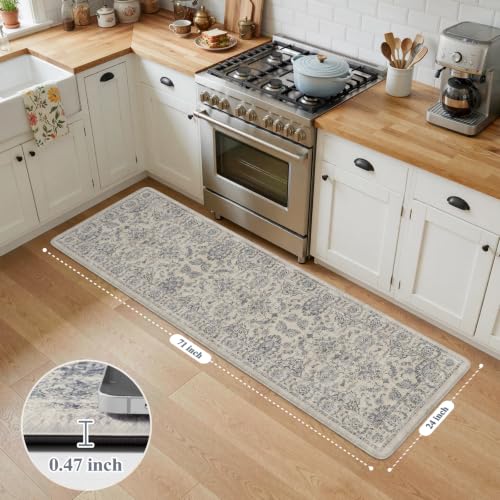 KIMODE Anti Fatigue Kitchen Mats for Floor Cushioned Kitchen Runner Rugs - color: Multi-blue, size: 24"x71"--0.47 inches