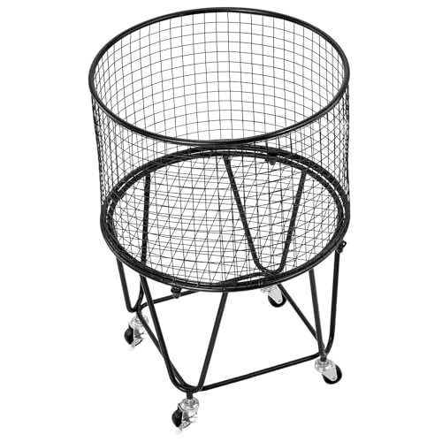 VEVOR Laundry Basket with Wheels, Metal Storage Cart Deep Set Rolling Mesh Laundry Hamper, 60 LBS Large Load Capacity, 17" x 17" x 24", Black - size: 16.9"D x 16.9"W x 24.2"H