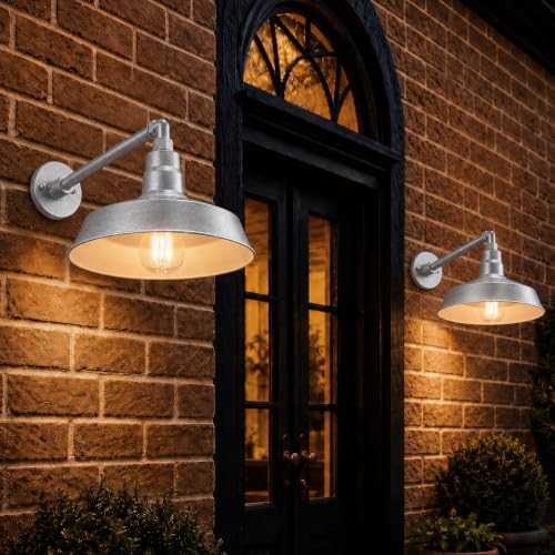 14in. Galvanized Outdoor Gooseneck Barn Light, 5000K Cool White, 2 Pack - color: Galvanized (2 Pack), size: 13 in. Straight Arm