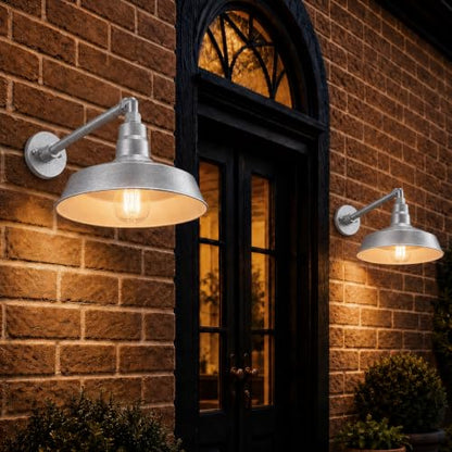 14in. Galvanized Outdoor Gooseneck Barn Light, 5000K Cool White, 2 Pack - color: Galvanized (2 Pack), size: 13 in. Straight Arm