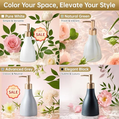 Gold Dispenser Bottle for Bathroom Countertop, Ceramic White Dish Soap Dispenser for Kitchen Sink Soap Pump Lotion, Modern Hand Soap Dispenser with Gold Pump for Liquid Laundry Shower 280ml - color: White