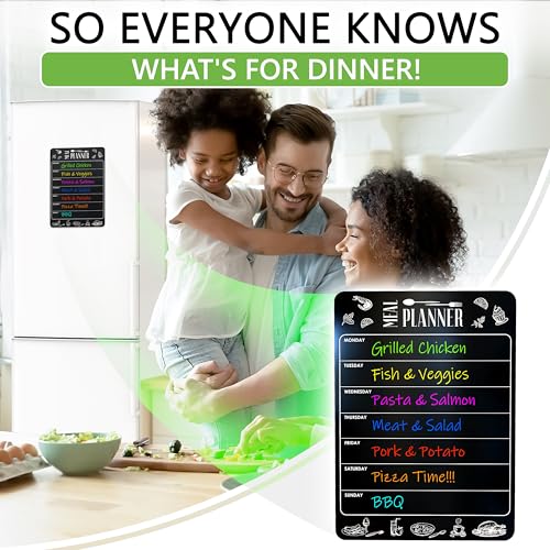 Weekly Dinner Planner for Fridge 8.5x12 Black Fridge Meal Planner Magnet - size: Black 8.5"W x 12"H